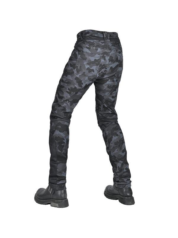 Men's Breathable blue Camouflage Motorcycle Pants With L2 Level Knee And Hip Pads For Bikers
