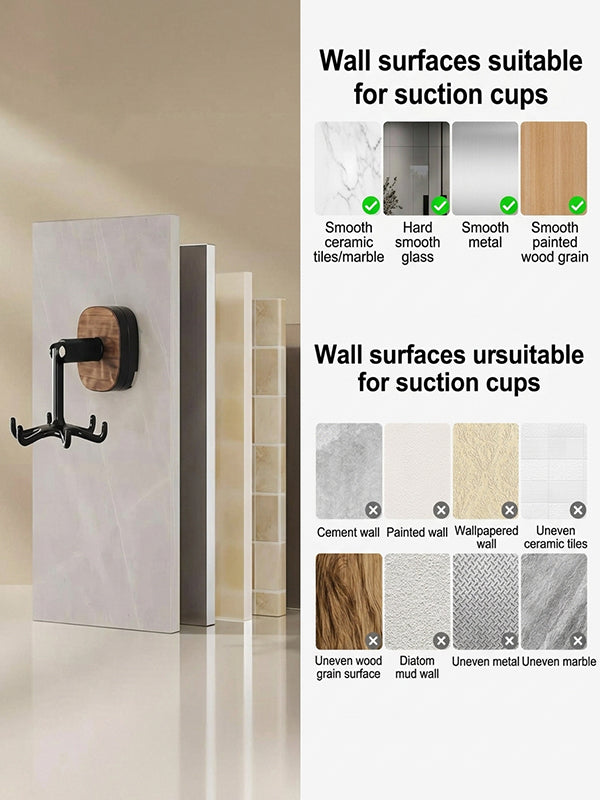 Wall-mounted rotatable suction cup hook
