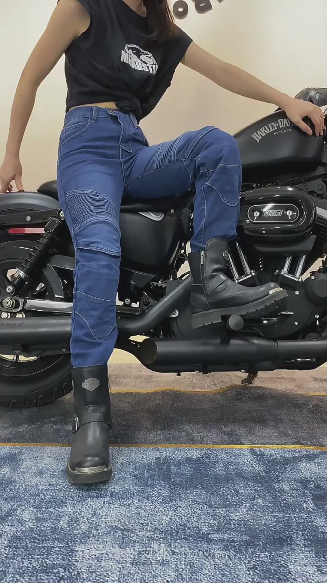 Women's Slim-Fit Denim Motorcycle Riding Pants with CE Knee Armor