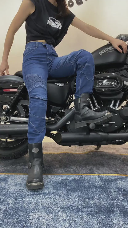 Women's Slim-Fit Denim Motorcycle Riding Pants with CE Knee Armor