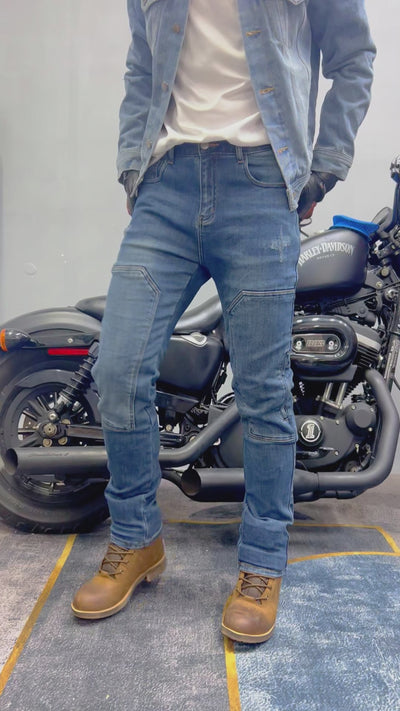 Men's Comfort Armor Denim Riding Pants - Flexible Silicone Protectors