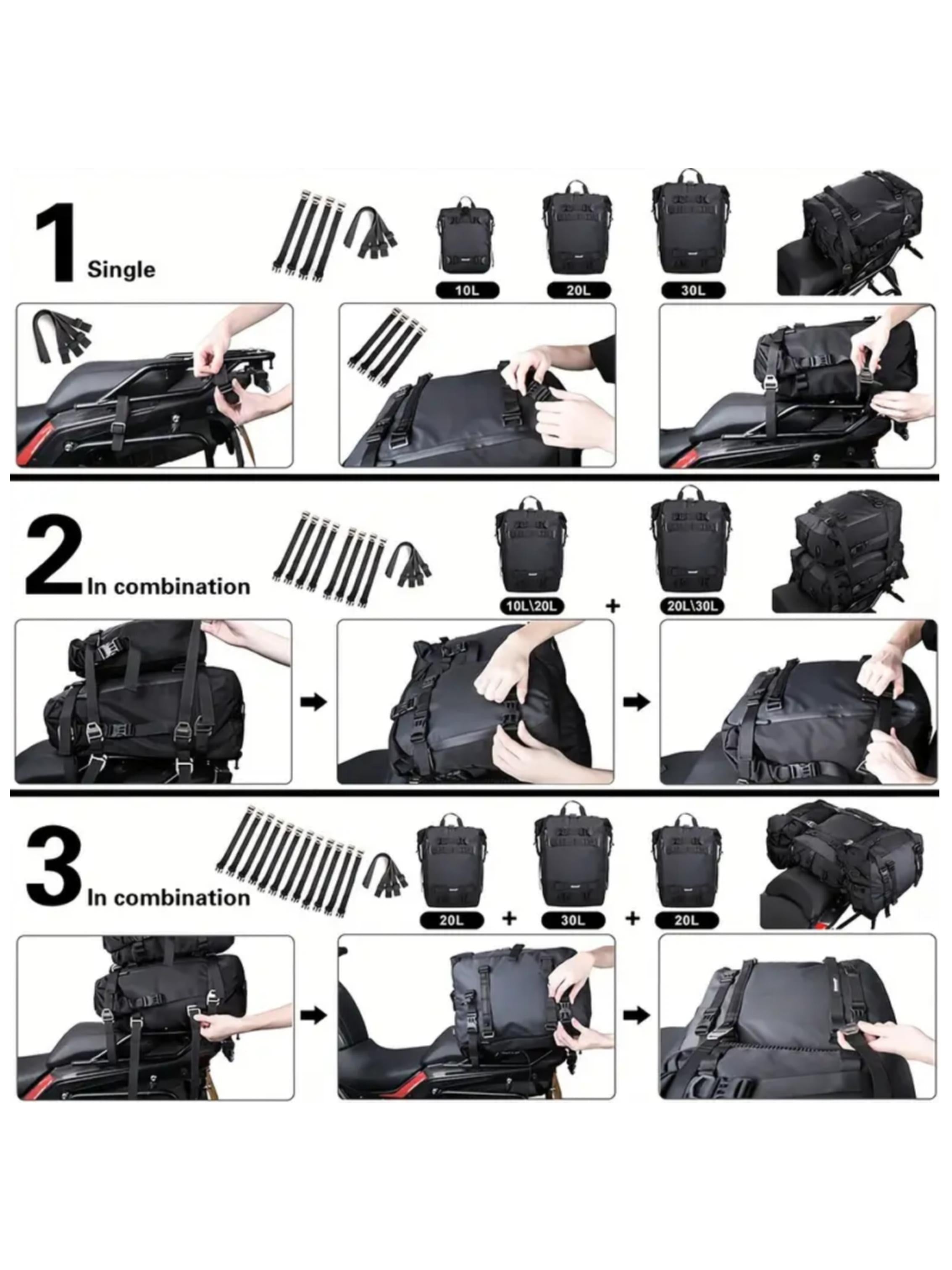 3 Sizes Motorcycle Tail Bag Carrier Set